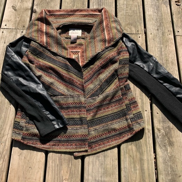 BKE Outerwear Faux Leather Sleeve Pattern Coat Size L - Picture 1 of 10